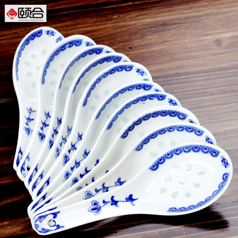 Blue and white and exquisite spoon porcelain glaze color under the household of Chinese style tradition practical 10 tablespoons daily gift set tableware