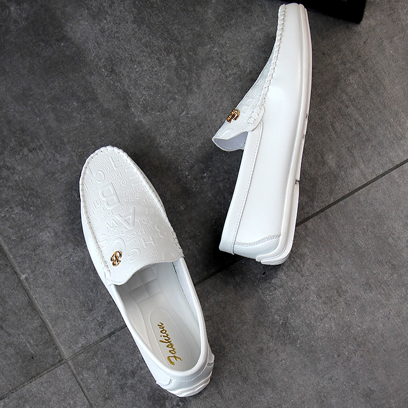 European Station White Bean Bean Shoes Men Genuine Leather Han Edition Sloth People Driving Men's Shoes Spring Autumn New Breathable Casual Leather Shoes Man