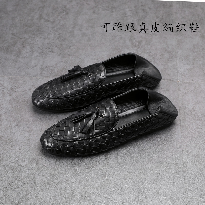 European Station Breathable Genuine Leather Woven Bean Bean Shoes Men's Summer New Set Foot Business Casual Leather Shoes Soi Foot