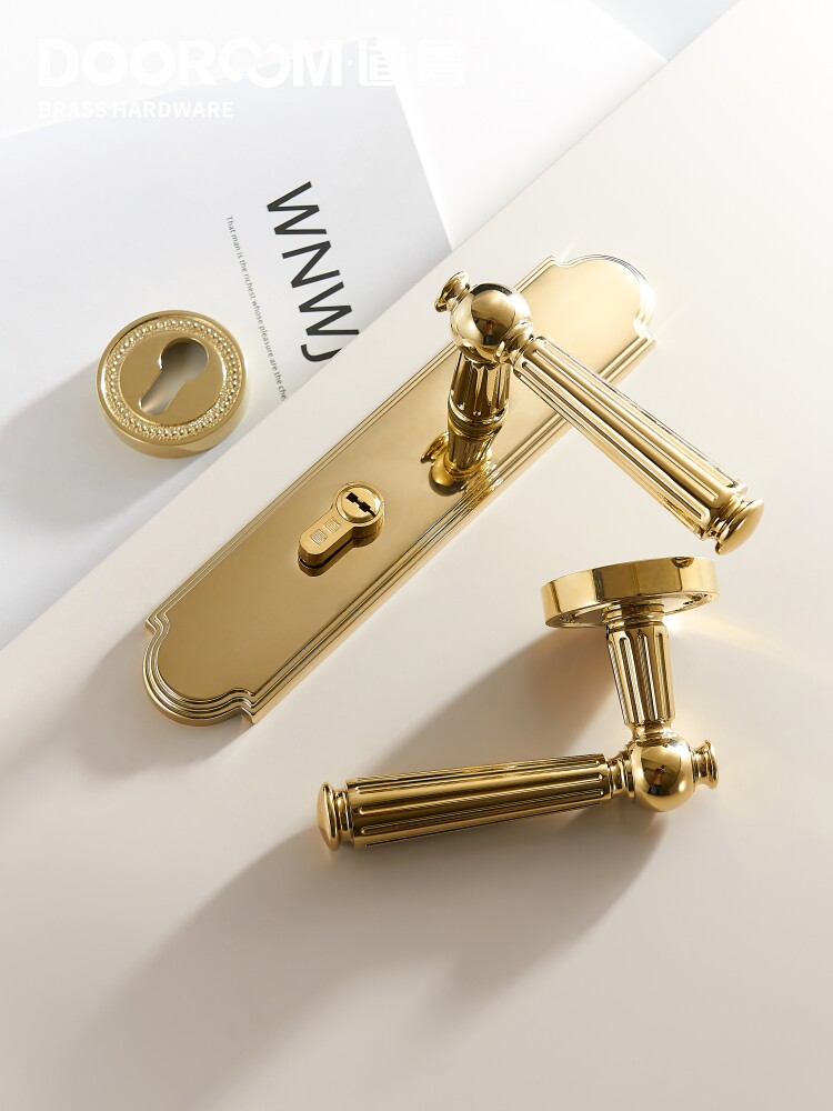 Daolu silent all copper gold Simple European Neoclassical American indoor double switch mother and child wooden door two-piece door lock copper