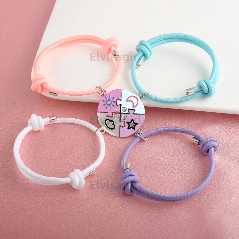 Four-Person Colorful Round Patchwork Star Moon Sun Cloud Best Friend Bracelet, Half for Each Person, Gift for Best Friends