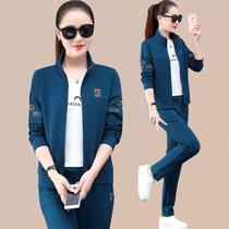 Fashion embroidery sports suit womens spring and autumn 2021 New Korean long sleeve sweater fashion brand casual three-piece set