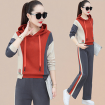 Hooded sweater set women spring and autumn 2021 New Korean fashion loose slim casual sportswear two-piece