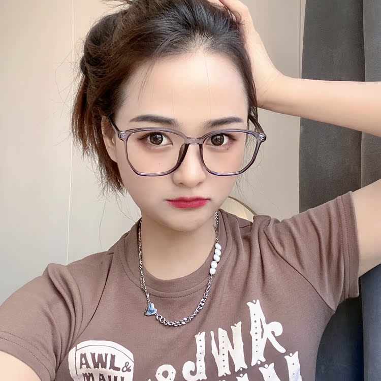 Retro tr90 square anti-blue light flat mirror 100 lapped face small mesh red same black frame can be matched with myopia soft girl wave