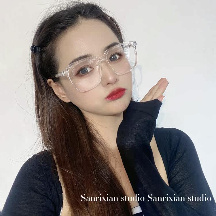Three-day fresh tr90 square large frame flat mirror retro glasses mirror anti-blue light show face small myopia men and women concave shape