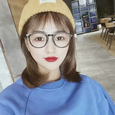 Niche literature and art fresh wind black frame glasses rice nails metal legs round rimmed glasses anti blue light flat lens plain face