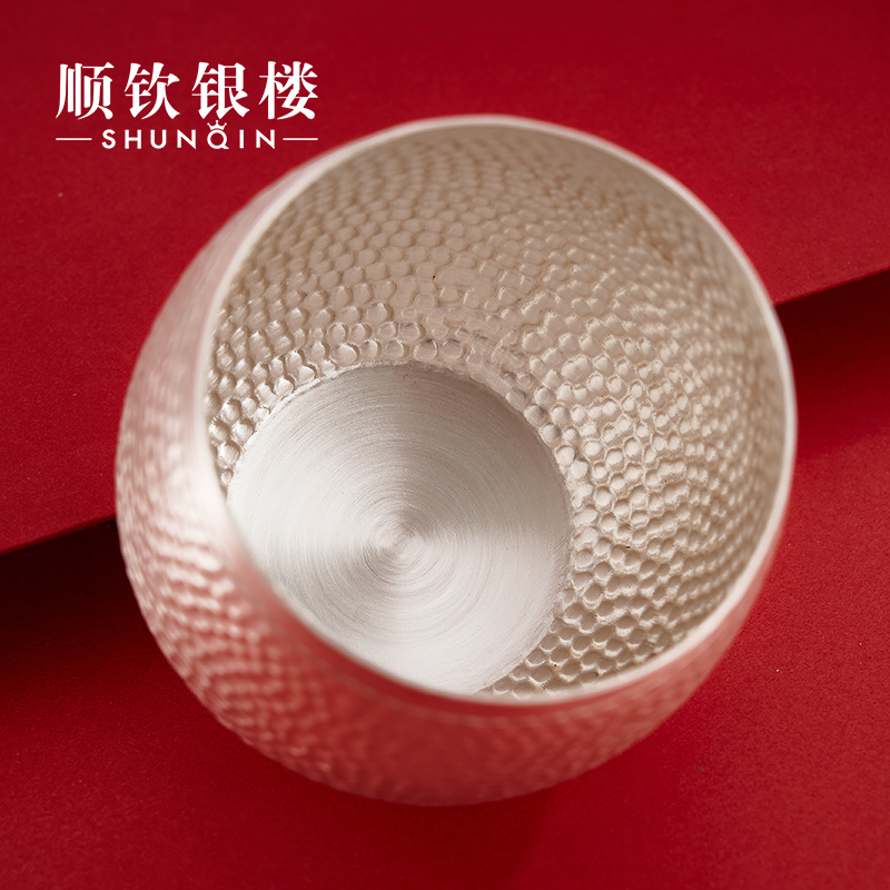 Shunqin Silver Shop 999 Silver Tea Cup Pure Silver Tea Tasting Cup Hammered Silver Cup Plain Color Pure Silver Cup Gift for Elders Shunqin Silver Shop 999 Silver Tea Cup Pure Silver Tea Tasting Cup Hammered Silver Cup Plain Color Pure Silver Cup Gift for Elders