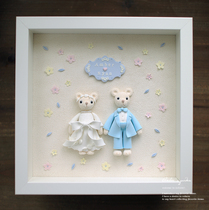 Clay pure handmade custom Groom Bride wedding proposal birthday gift bear wedding table photo frame
