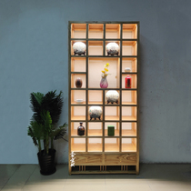 New Chinese-style solid wood purple sand pot display stand teapot teacup storage rack elm Duobaoge partition Bogu rack