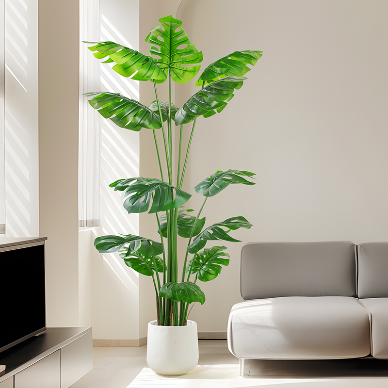 Nordic Light Luxury Artificial Monstera Bamboo Large Indoor Living Room Floor-Standing Home Landscaping Potted Green Plant Decorative Ornament