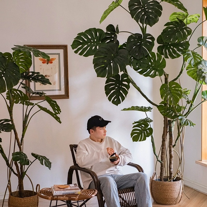 Simulated Green Plant Monstera for Living Room and Office, Artificial Indoor Plant Potted Decoration, Floor-Standing Decorative Fake Tree