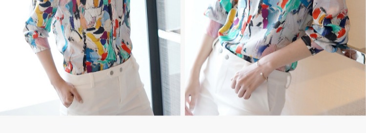Áo xuân hè Ý mới của phụ nữ áo sơ mi lụa nữ dài tay in áo lụa rộng kích thước lớn áo voan
