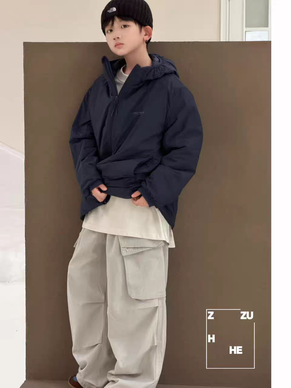 祖赫女童韩系连帽薄棉服26秋冬新款中大童冲锋衣外套男童拉链夹克 — 8