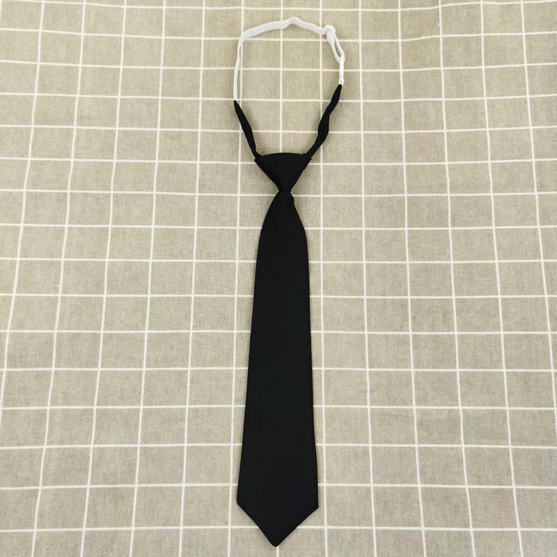No-Tie Black Short Tie for Girls, Solid Color Shirt Accessory, Versatile