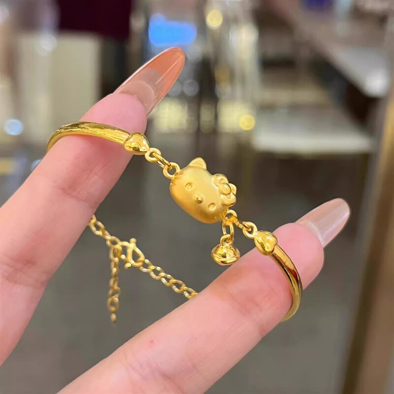 Official Genuine/Hellokitty Cat Half Bracelet Half Bangle Women's Jewelry Gift for Girlfriend Valentine's Day Gold-Plated Silver Official Genuine/Hellokitty Cat Half Bracelet Half Bangle Women's Jewelry Gift for Girlfriend Valentine's Day Gold-Plated Silver