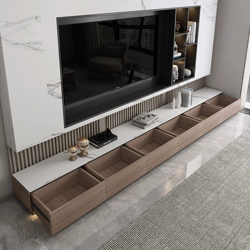 Телевизионный шкаф кофейный столик комбинация минималистская небольшая квартира современная минималистская гостиная мраморная шаблон