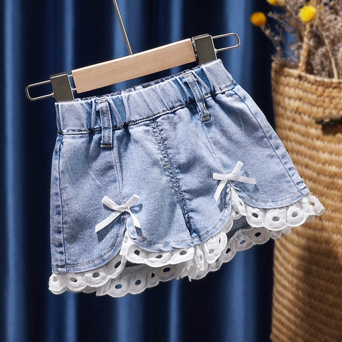 Летняя одежда с бантиком, детская джинсовая юбка, шорты для девочек, штаны, в западном стиле, в корейском стиле, детская одежда