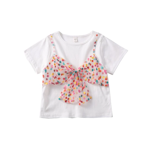 Летняя одежда, детская базовая приятная телу футболка с коротким рукавом для раннего возраста, в корейском стиле, в западном стиле, цветочный принт, в цветочек, короткий рукав, 1-8 лет