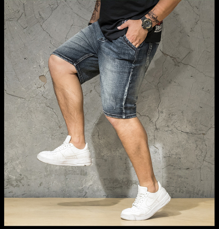 Tide thương hiệu quần béo nam mùa hè mới lỏng phần mỏng cộng với phân bón XL quần short denim năm quần - Quần jean quần short nam