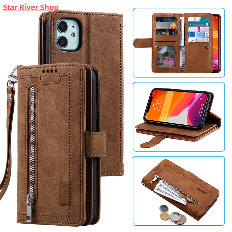 Flip Magnetic Case For iPhone17 16 15 14 13 12 Mini Pro XS Max XR X Wallet Samsung S24 S23 S22 S25
