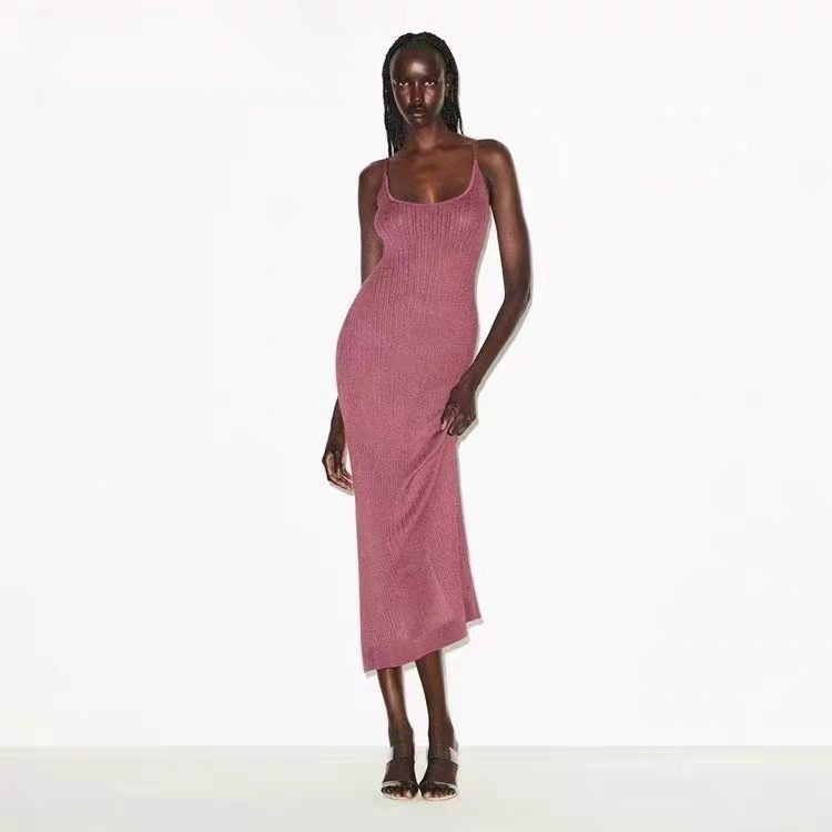 Skims Kardashian-Style Knit Slip Dress with Slit, Slimming, Sexy, Fitted, Textured, Hot Girl Long Dress