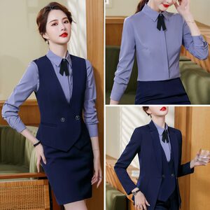 Professional Suit Vest Set, Elegant Hotel Front Desk Uniform for Women, Spring and Autumn Property Management, Jewelry Store, Beauty Salon Workwear