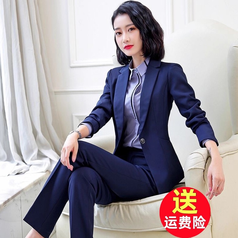 Blue Blazer for Women, Spring and Autumn, High-End Professional Suit, Elegant Interview Attire, Hotel Front Desk Work Uniform