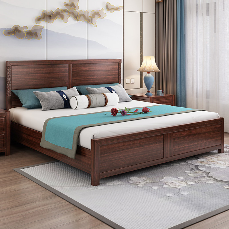 New Chinese style ebony wood bed light luxury modern solid wood bed bedroom 1 8m double bed wedding bed pk black walnut