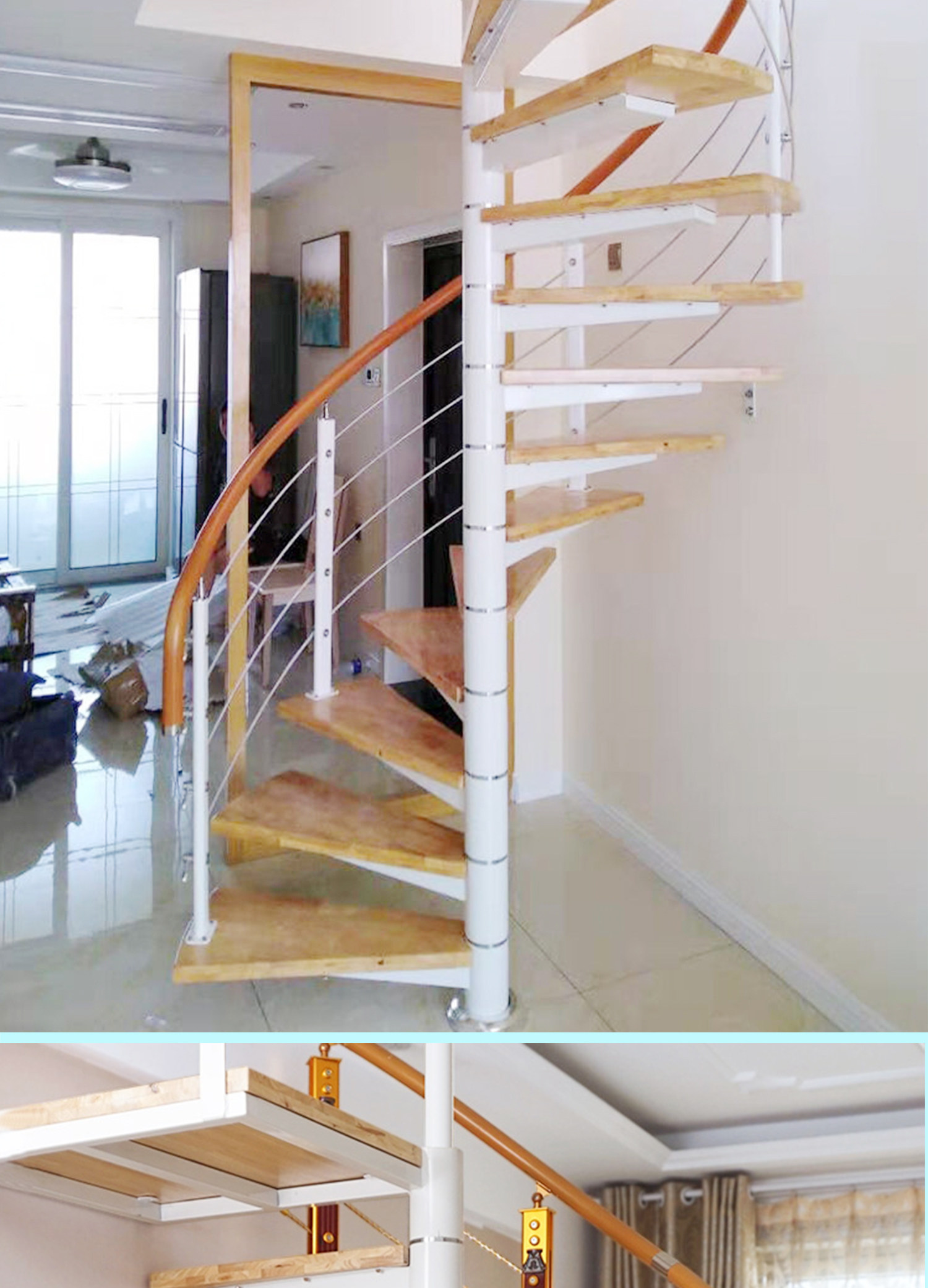 Лестница 万年锤钢木铁艺中柱旋转楼梯室内楼梯扶手护栏阁楼复式楼室外家用