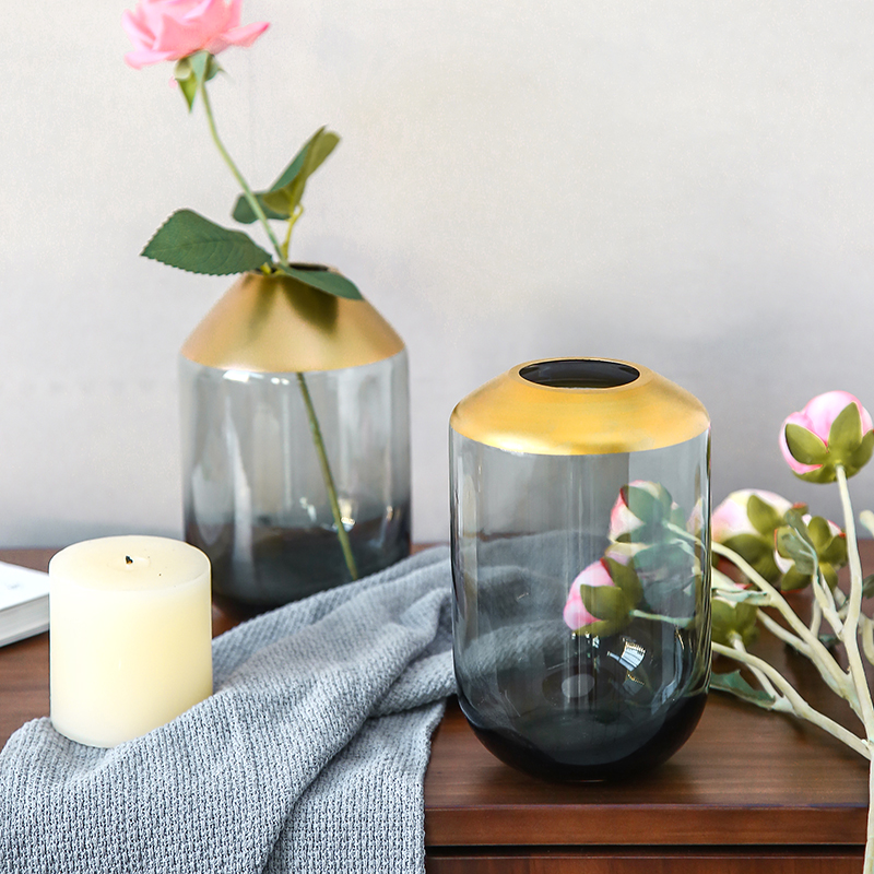 ins Euro style minimalist design closing gilded stained glass dining room home-like inter-plate insert vase swing piece-Taobao