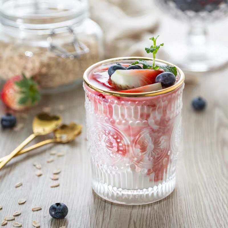 ins Nordic wind retro ancient reliefs Phnom Penh glass cups round sunflower milk tea juice cups Beer Cups Makeup Casks