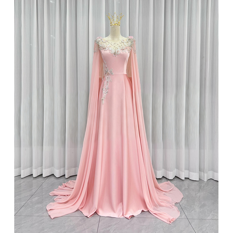 Pink Hostess Evening Dress with a High-End Feel, 2026 New Model, Vocal Arts Exam Long Dress, Elaborate Traditional Chinese Musical Instrument Performance Costume