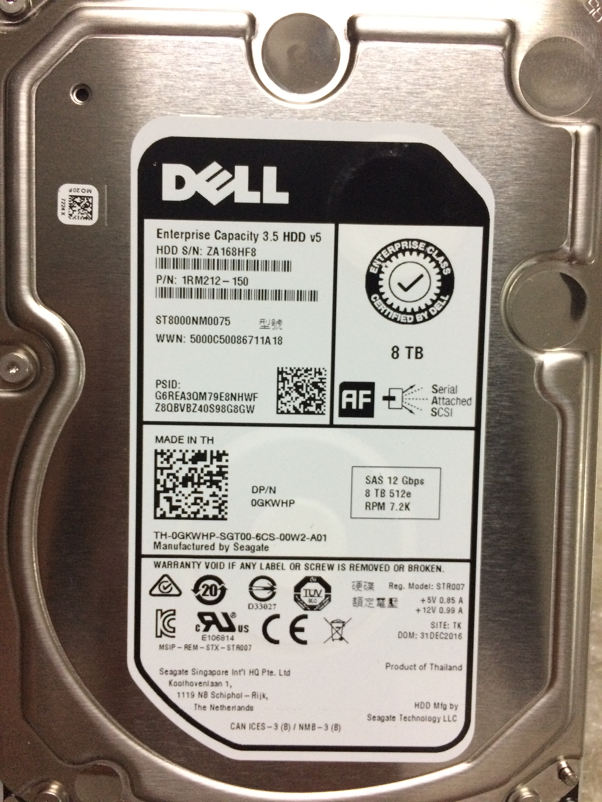 DELL Dell 8TB 8T SAS 3 5 inch 7 2k Enterprise Class Server Hard Disk New Original Warranty
