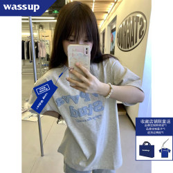 Wassup American Retro Embroidered Letter Short-Sleeve T-Shirt for Girls, Suitable for Middle and High School Students