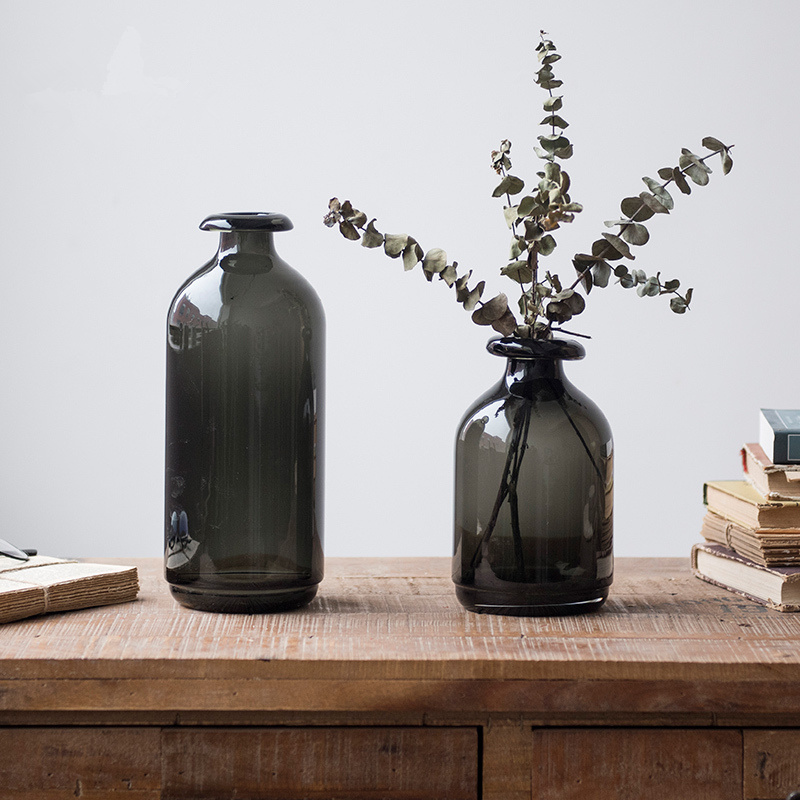 Yougali Leaf Transparent Glass Vase Nordic Living Room Retro Home Adornment Small Fresh Dry Flower Flower Arrangement Pendulum