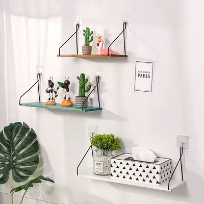 Punch-free wall shelf Bedroom wall hanging basket Wrought iron bathroom kitchen powder room partition wall storage shelf