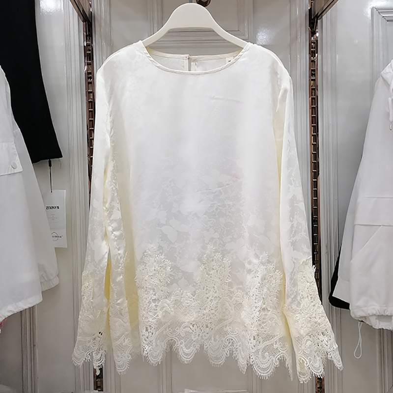 2026 New Chinese-Style Acetate Satin White Shirt for Women with Vest, Long-Sleeved Lace Trim Loose Shirt