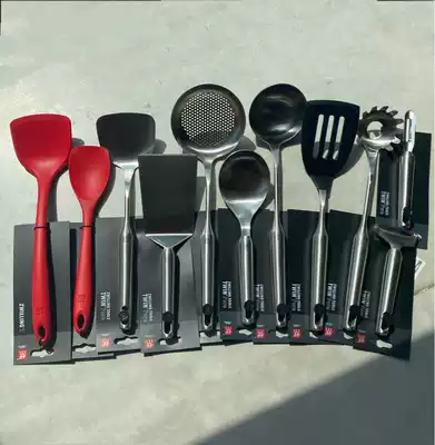 Double stainless steel perforated oil filter spatula soup spoon flat spatula colander surface spoon small spoon high temperature resistant silicone spatula