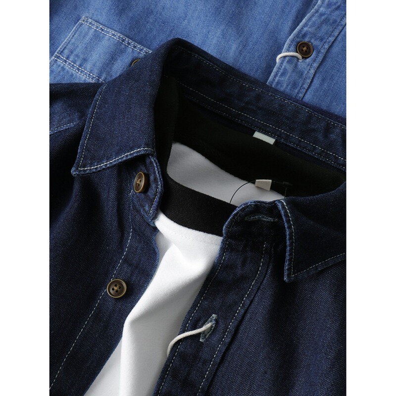 American-Style Washed Denim Jacket for Men, Versatile Long-Sleeve Shirt, New Autumn Japanese Retro Turn-Down Collar Loose Shirt
