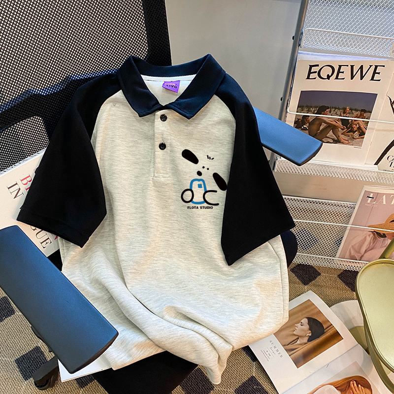 Csvq Fun Dog Print Color-Block Raglan Sleeve Slimming Polo Collar Short-Sleeve T-Shirt Unisex Casual Top Summer Csvq Fun Dog Print Color-Block Raglan Sleeve Slimming Polo Collar Short-Sleeve T-Shirt Unisex Casual Top Summer
