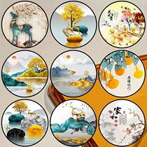New Chinese style art glass circular entrance decorative painting living room wall fortune feng shui zen landscape Chinese style