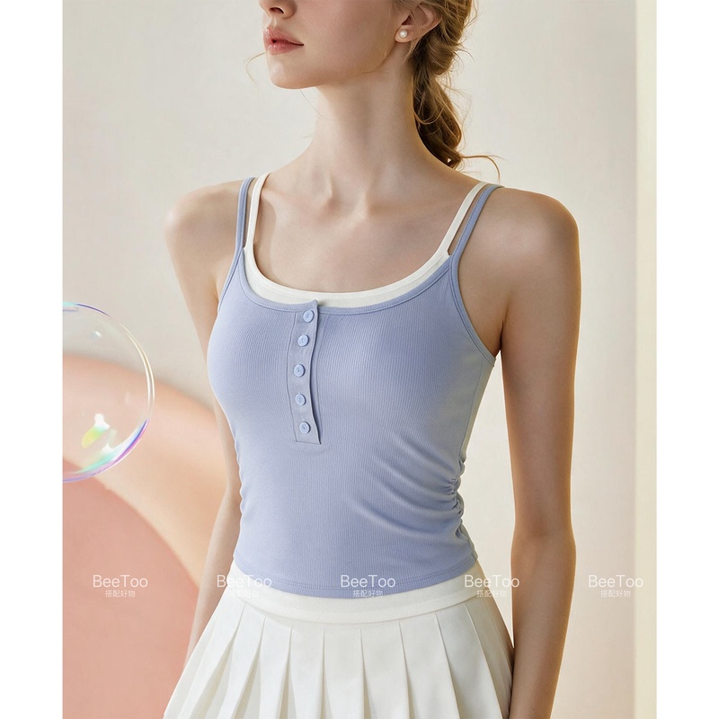Dopamine Color-Blocking Ultra-Young-Looking Two-Piece Camisole with Chest Pads, Can Be Worn Outside, Ins-Style Yoga Top Dopamine Color-Blocking Ultra-Young-Looking Two-Piece Camisole with Chest Pads, Can Be Worn Outside, Ins-Style Yoga Top