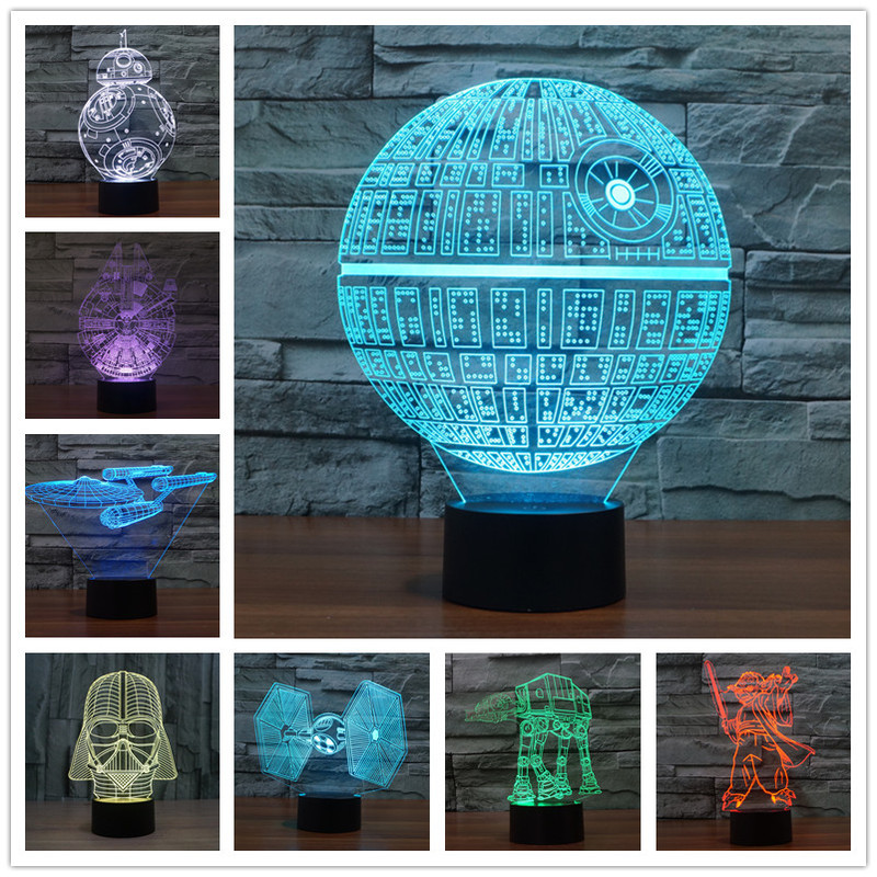 Star Wars Colorful 3D Lamp Star Trek Battleship Death Star Rechargeable Night Light Led Acrylic Lamp Touch Remote Control