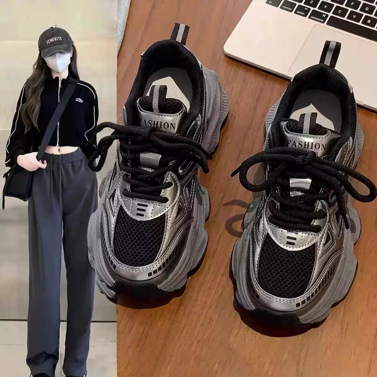 Женская обувь из корейской кожи и бархата daddy shoes; коллекция 2025 года; сезон зима; высококачественная дышащая спортивная повседневная обувь с двойной сеткой на толстой подошве.