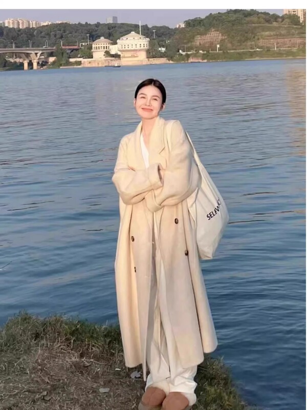 Tall Women's Loose-Fitting Plus-Size Woolen Coat, Extra-Long Version That Reaches the Ankles, Spring and Autumn, Over-The-Knee Coat
