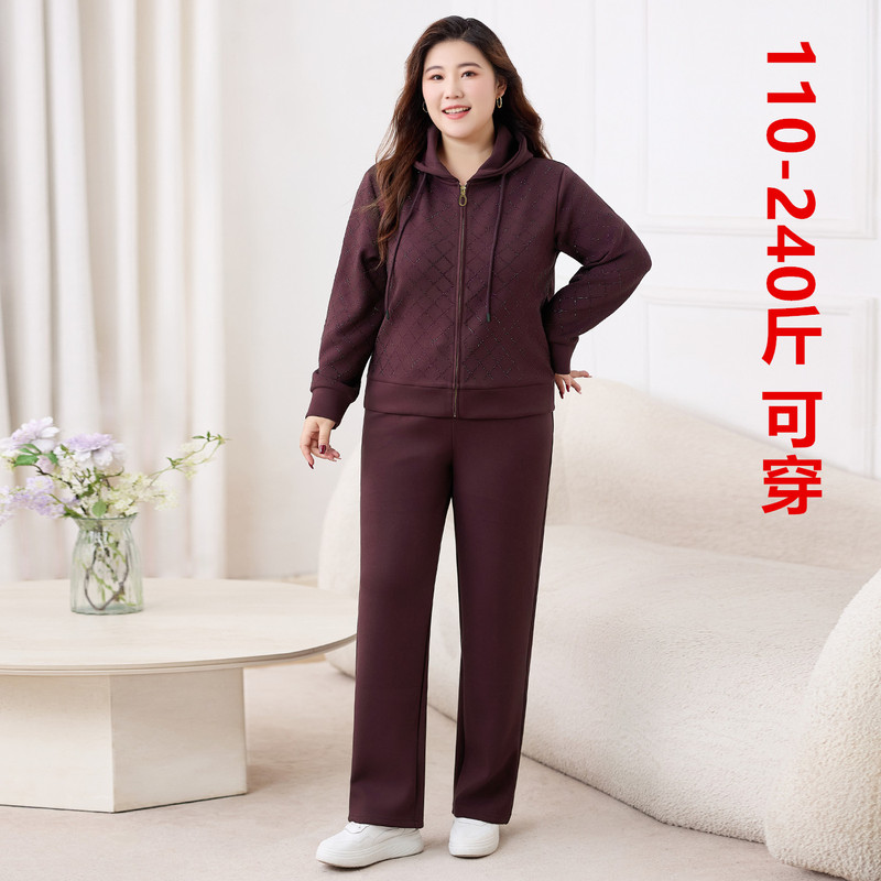 Fat mm 120kg Plus Size Women's Sportswear Suit, Women's Spring & Fall Loose Casual Hooded Sweatshirt Two-Piece Set
