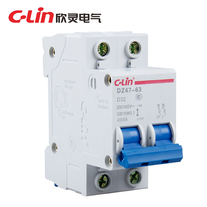 C-Lin Xinling Small Circuit Breaker DZ47-63 Type C 2P 10A 16A 20A 25A 32A 40A 63A