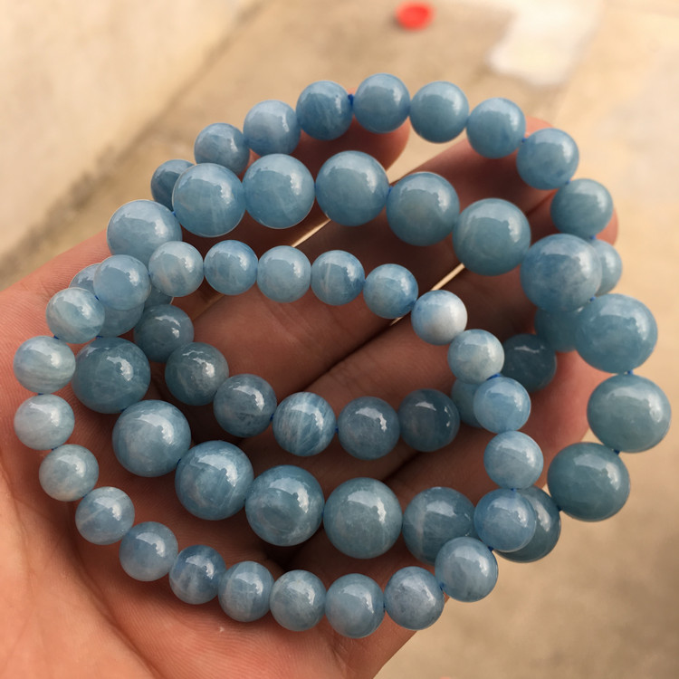 Vòng đeo tay Aquamarine Brazil tự nhiên Vòng đeo tay chạy Blue Crystal Aquamarine Vòng tròn đơn Vòng tay Cặp đôi Trang sức thời trang - Vòng đeo tay Cuff vòng gỗ huyết rồng