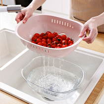 Kitchen drain basket double plastic sink washing fruit and vegetable plate living room home creative Net Red shopping basket washing basin