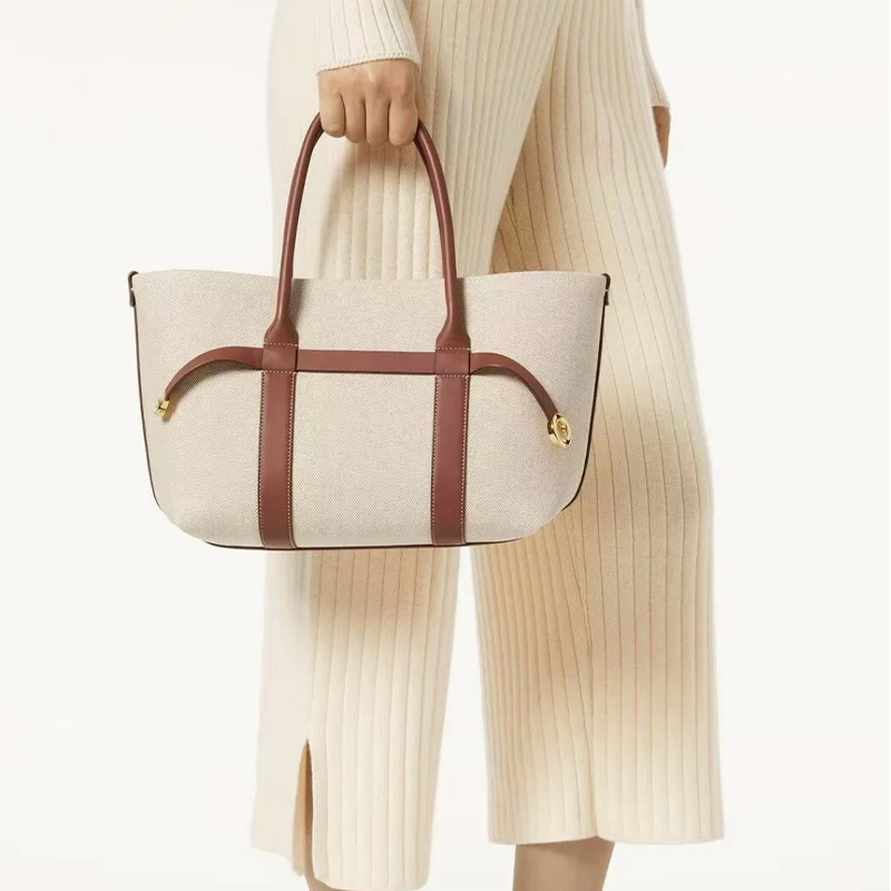 Women's Bag 2026 Old Money Style Lazy Linen and Leather Patchwork Tote Bag Shoulder Bag Underarm Wing Bag
